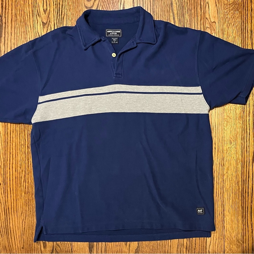 Vintage Abercrombie & Fitch Men’s Large  Polo Navy Stripe 90s Y2K 2000s